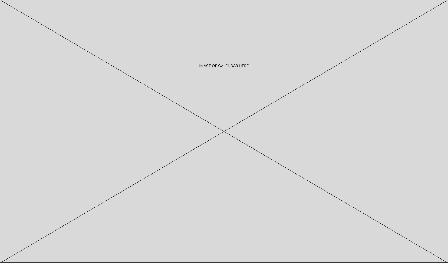 Image of current months calendar with all event info placed into correct dates